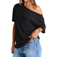 thumbnail image 2 of Tops de Mujer con Hombros Descubiertos, Camisetas Oversize de Corta, Ropa Informal de Moda de y Verano 2025. Negro XL, 2 of 7