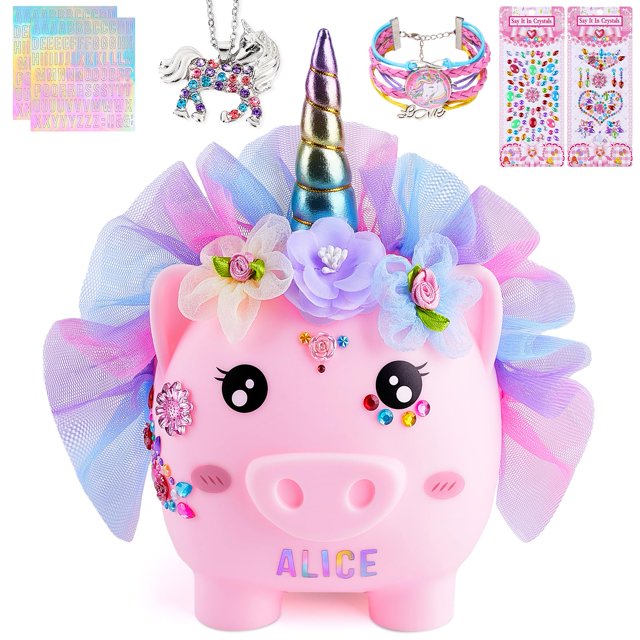 Piggy Bank Play Tailor Unicorn DIY, color rosa, 15 x 14 x 14 cm