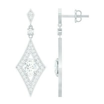 Rosec Jewels Lab Grown Diamond Dangle Earrings - Art Deco Earrings for Women - EF-VS Quality, 18K White Gold