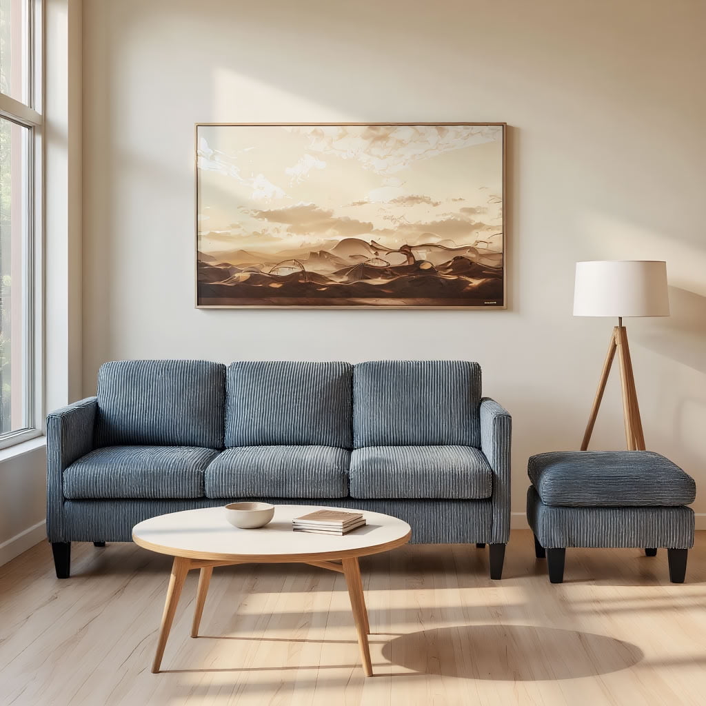 MAYEERTY 3-Seat Corduroy Sofa with Ottoman, Multi-functional Modern Sofa Couch for Apartments, Small Spaces, Easy Assembly