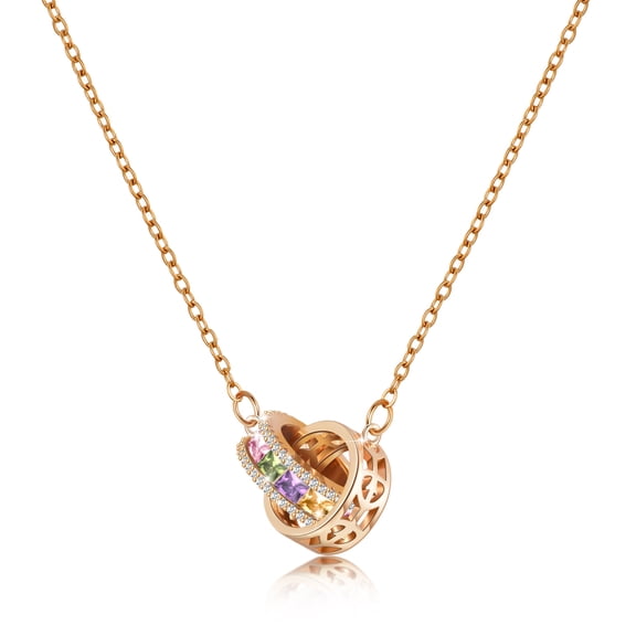 Linawe Rhinestone Pendant Necklace for Women, Hypoallergenic Stainless Steel Chain Double Circle Necklace, Interlocking Rose Gold Necklaces Moissanite Diamond Crystal Jewelry
