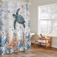 thumbnail image 4 of Oceans Shower Curtain, Coastal Orange Blue Sea Turtles Starfish Wood Gradient Waterproof Shower Curtain Set with 12 Hooks Lightweight Bath Curtains Fabric Bathroom Decor 72x84 Inches, 4 of 9