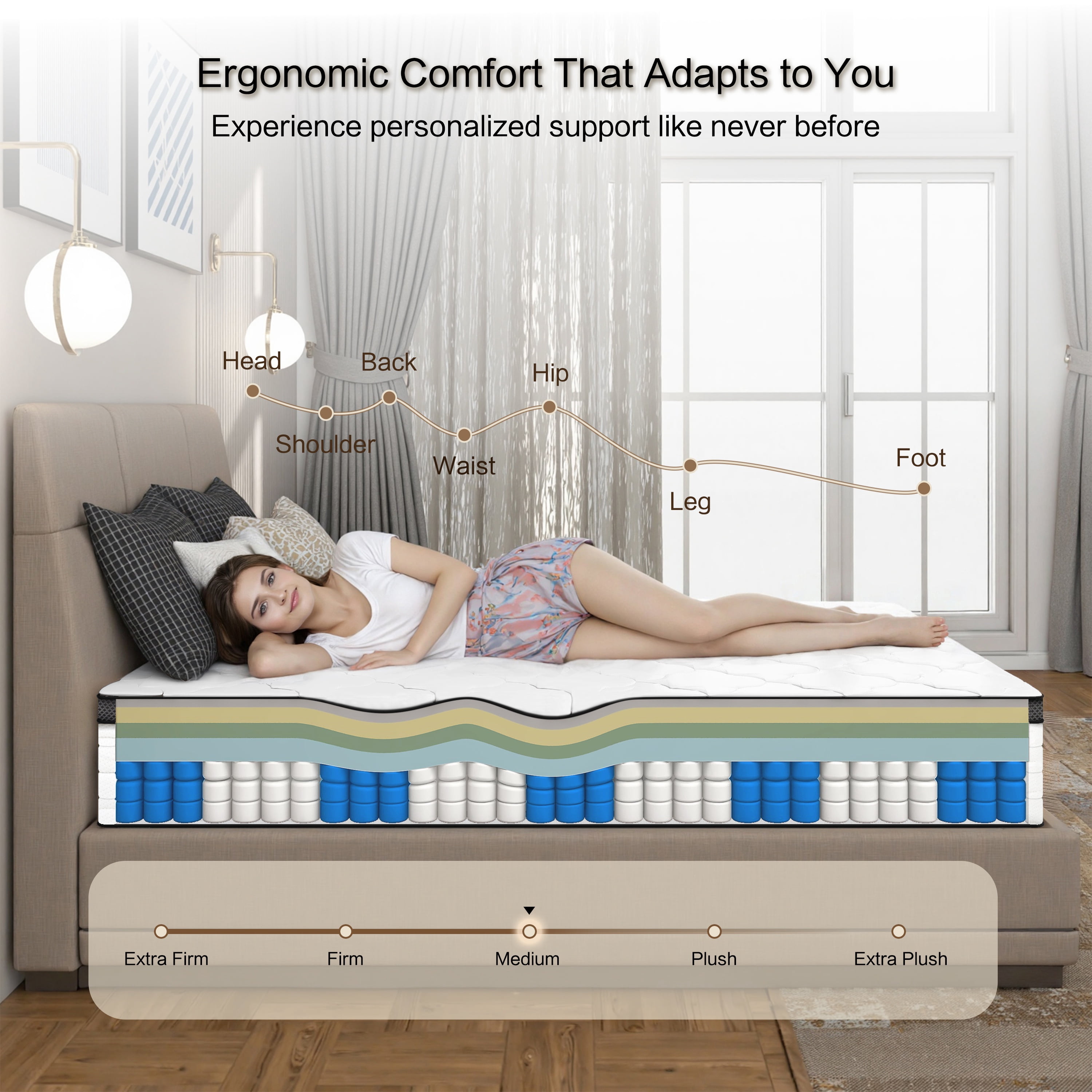 CARZZI LIFE Queen Mattress 10 Inch, Queen Size Memory Foam Mattress in a Box, Hybrid Mattresses with Independent Pocket Coils for Motion Isolation & Silent Sleep, Medium Firm,CertiPUR-US