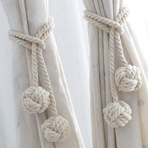 125cm Off White Double Ball 2pcs Window Decoration Tie Up Ball Hand Woven Cotton Thread Webbing Hanging Ball for Home & Garden Decor