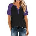 thumbnail image 5 of YanHoo Womens Plus Size Tops Loose Fit Raglan Short Sleeve Shirts Color Block V Neck Button Henley Blouses Dressy Casual Fashion Tunic Top Purple,XL, 5 of 8