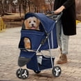 thumbnail image 4 of MoNiBloom - carro de 3 ruedas para mascotas, plegable para perros y gatos, con cubierta para el clima para todas las estaciones, cesta de almacenamiento y soporte para vasos, malla transpirable y, 4 of 5