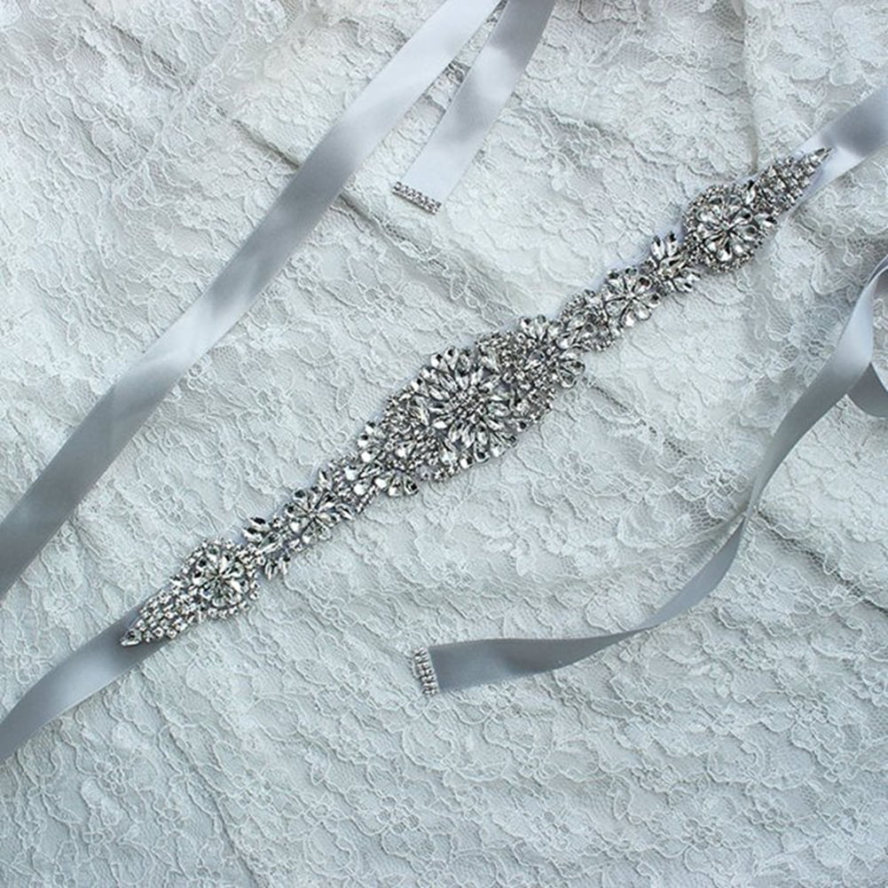 Redcolourful Bridal Crystal Rhinestone Wedding Dress Sash Belt With Ribbon Black A