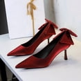 thumbnail image 2 of Women Pointed Toe High Heel Stiletto Pumps 6.5CM Satin Pump Bow Wedding Evening Party Court Shoes, 2 of 6