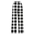 thumbnail image 3 of USNSM Women's Pajama Pants Trendy Plaid Print Stretch Comfy Lounge Pants Drawstring Sleep Straight Trousers with Pockets White XL, 3 of 4