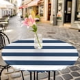 thumbnail image 3 of Blue and White Stripe Elastic Fitted Round Table Cover Simple Style Waterproof Outdoor Tablecloth for Holiday Party, Picnic, Patio & Dining Fits Tables Up to 45"-54", 3 of 8