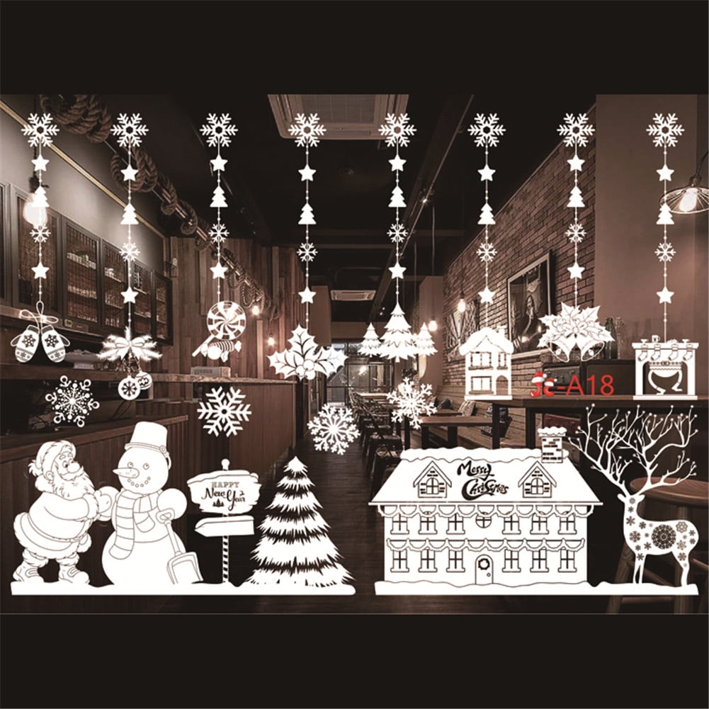 AIHOME White Christmas Glass Window Stickers No Glue Electrostatic Stickers Christmas Stickers
