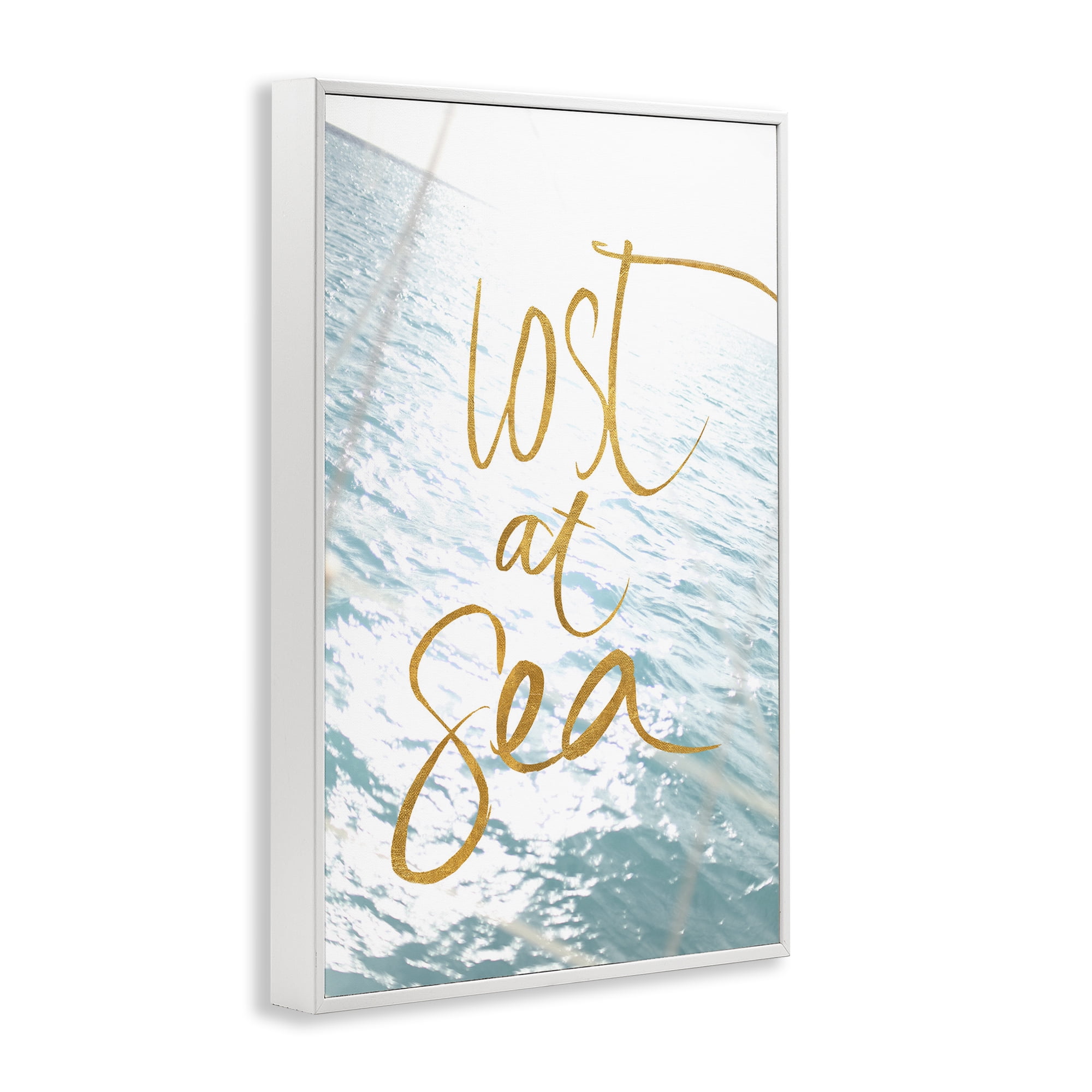 Stupell Industries Lost At Sea Phrase Coastal Painting White Framed Art Print Wall Art, 12 x 18