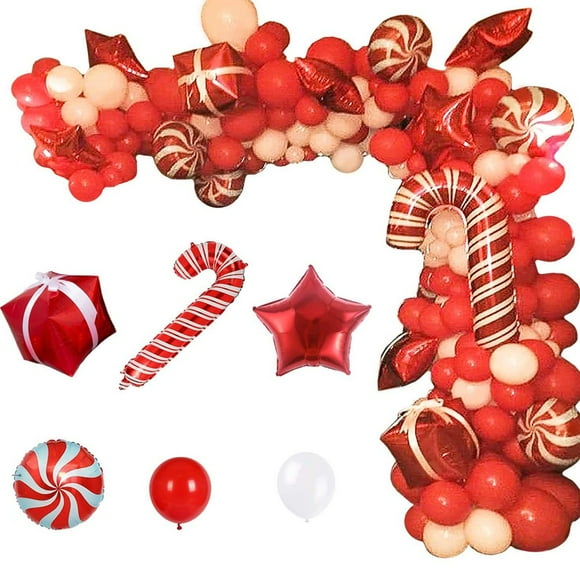 Kit d'Arc de Guirlande de Ballon de Noël avec des Ballons Blancs Rouges Boîte Cadeau Ballons Noël Partie Décoration Ballon Costume