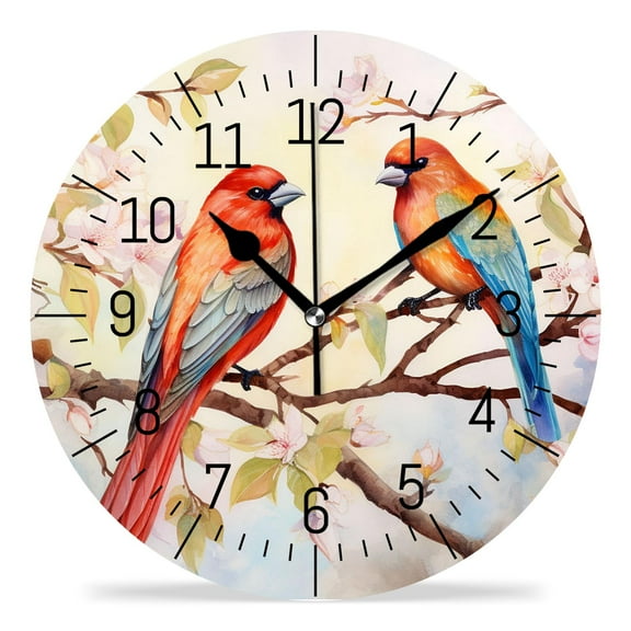 erolrail Rustic Wall Clock,Silent Non Ticking Wall Clocks for Living Room,Bedroom,Kitchen 12IN Colorful Bird Beautiful