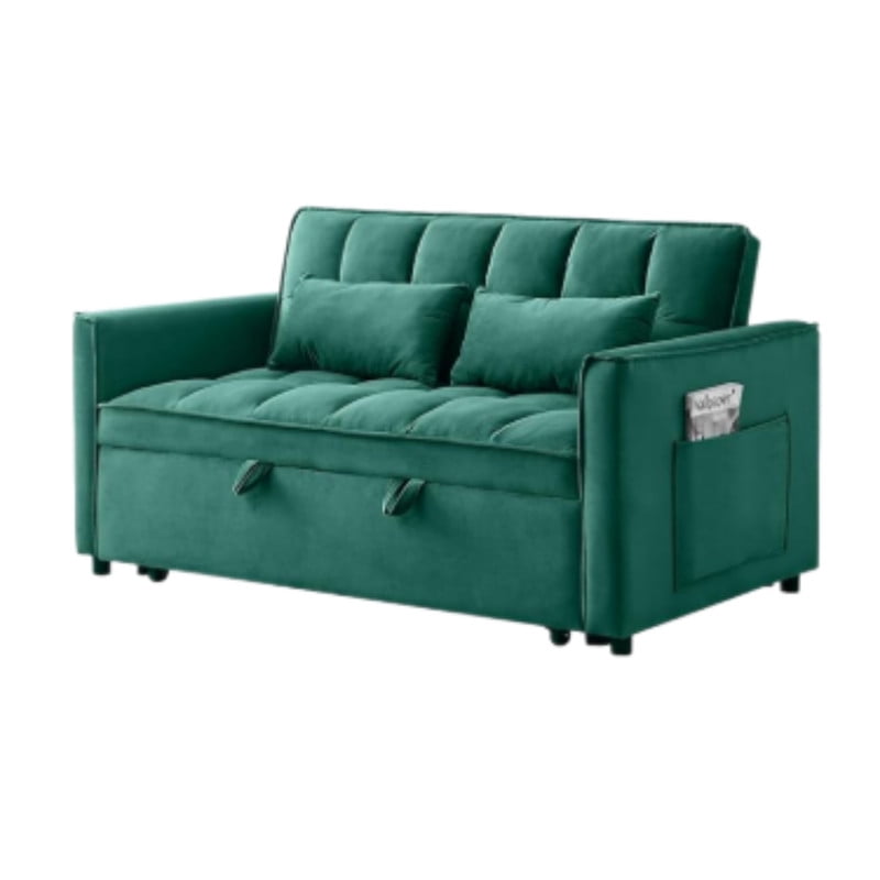 3 in 1 Convertible Sleeper Sofa Bed, 55" Modern Loveseat Pull Out Couch with Adjustable Reclining Backrest & Side Pockets, Velvet Loveseat for Living Room
