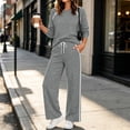 thumbnail image 5 of vdgthytj Tracksuits Womens Set 2 Piece Long Sleeve Crewneck Raglan Shoulder Contrast Piping Tops Drawstring Wide Leg Pants Fall Athleisure Outfits(Medium,Gray), 5 of 9