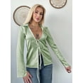 thumbnail image 2 of Womens Sexy Tie Front Satin Shirts Deep V Neck Silk Club Tops Long Sleeve Y2k Going Out Blouse, 2 of 6