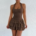 thumbnail image 2 of YUGYXL Women's Mini Dress Ruffle Short Party Wear Goinng Out Night Club Outfits Summer Dresses for Women Coffee M, 2 of 6