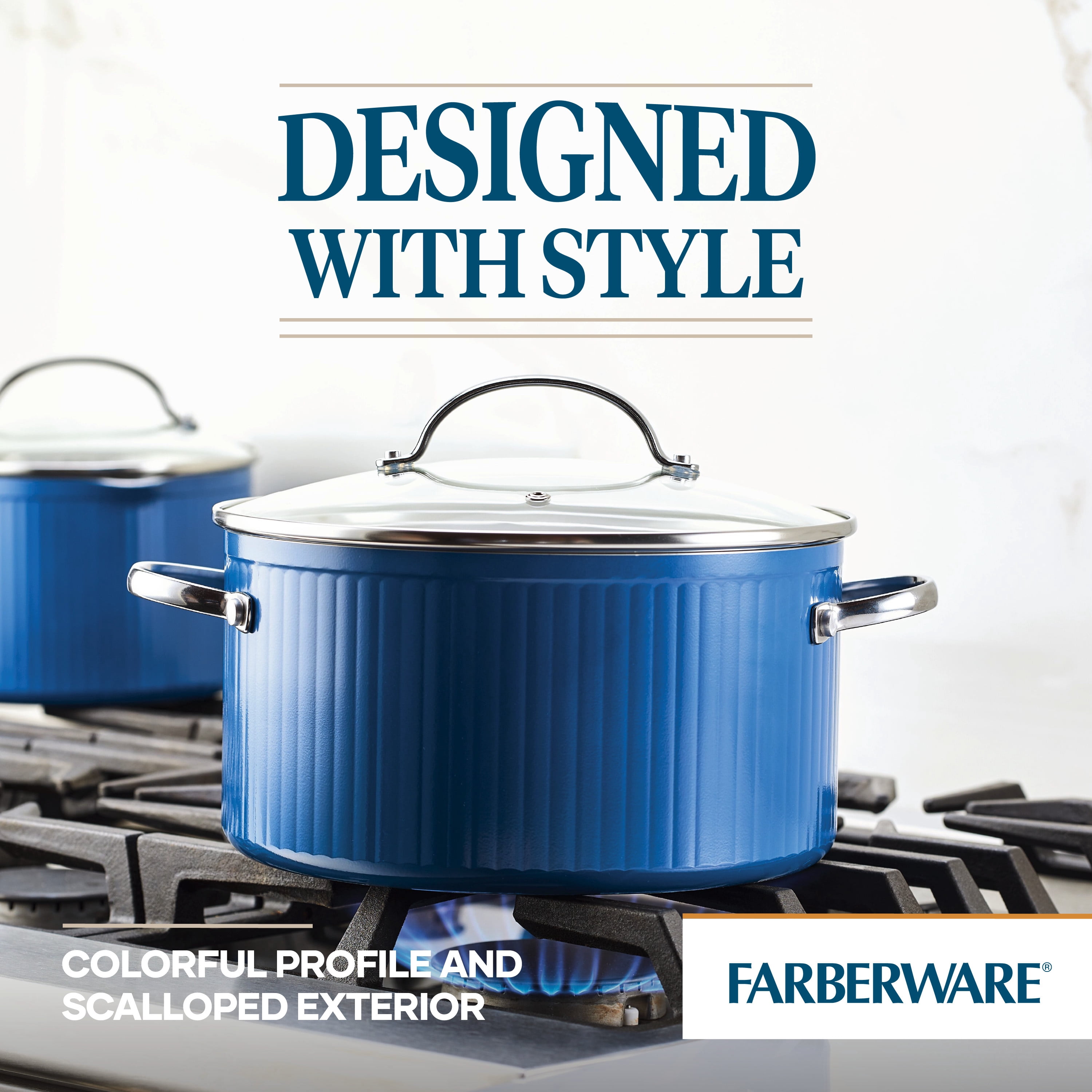 Farberware Style 6 Quart Nonstick Stockpot with Tempered Glass Lid, Dishwasher Safe, Oven Safe to 500°F, Blue