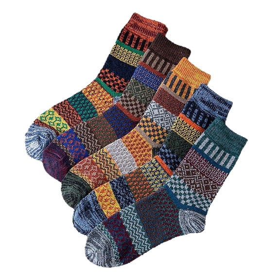 Cmfcve Mens Warm Socks Thermal Winter Thick Crew Pattern Socks (5-Pack)
