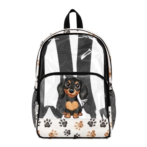 FKELYI Dachshund Dog Paw Print Clear Backpacks for Kids School Bookbag 17 Inch Transprent Backpack Boys Girls Large Capacity Casual Daypack Travel Bags for Teens