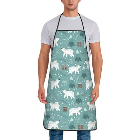 

Matuu whiter Snow bear Print for Cooking Apron for Men and Women Adjustable Strap and Waist Ties for Baking Cooking Gardening