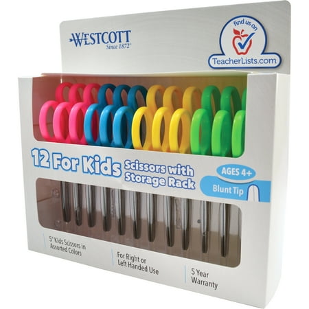 Westcott Kids Scissors, 5" Blunt, Assorted, 12/Pack