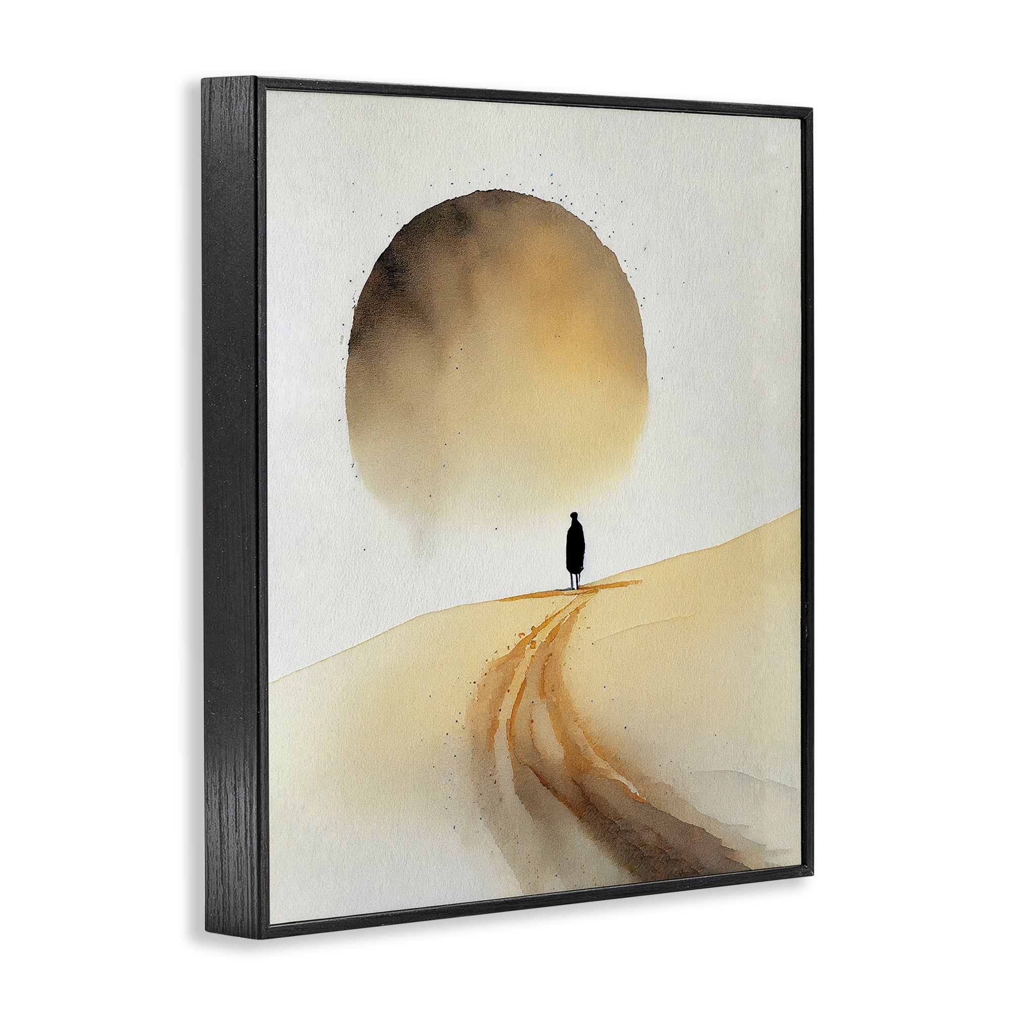 Stupell Industries Person Walking Desert Dunes Landscape Painting Black Framed Art Print Wall Art, 24 x 30