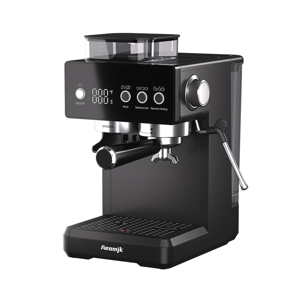 AEOMJK Grinding All-in-One Semi-Automatic Coffee Machine, Temperature Display, Time Display, Froth Milk with Steam Stick, Easy Operation Espresso Machine, Can Make Espresso, Latte, Cappuccino
