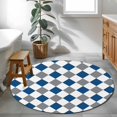 thumbnail image 4 of Grey Blue Plaid Round Living Room Rugs 3.3 ft, Simple Blue White Grey Diamond Washable Area Rug with Non-Slip Sturdy Edge Binding Round Front Door Mat Floor Carpet for Entryway, 4 of 9