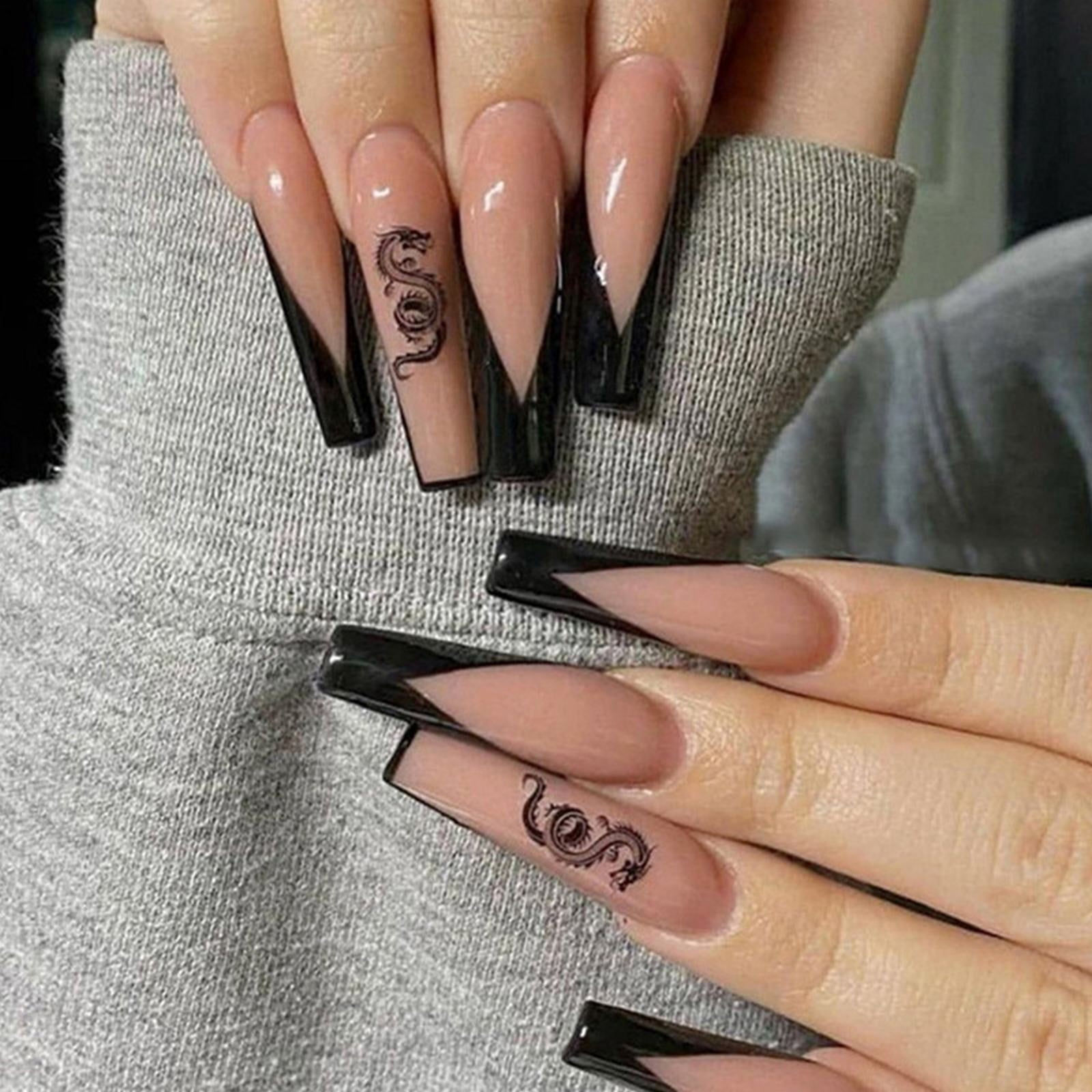 Acrylic Nail Tips Long False Nails with Designs Coffin Short Acrylic Coffin Nails on Bail Arm Rest Forms Coffin Shape Straight C Long Nail Tips on Coffin Nails French Tips