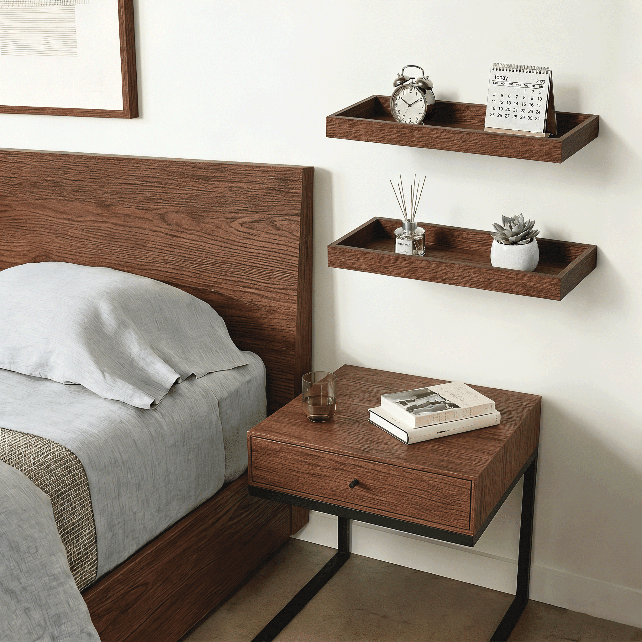 Mifurn 15.7" Floating Shelves for Wall, with Raised Lip, Set of 2, Walnut