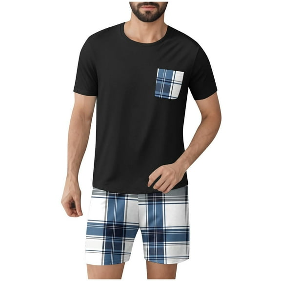 ZVNAΖH Mens Pajamas Set, Summer 2 Piece Lounge Set Men, Men's Crew Neck Short Sleeve Tees and Drawstring Shorts
