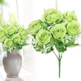 thumbnail image 2 of 6 Heads Artificial Roses, Oimcto Cloth Flower Plant for Wedding Decoration, Home Living Room Table Decor, Bridal Bouquet, Lifelike, Long-Lasting, No Wilting, Symbol Of Love & Gratitude, Green, 2 of 9