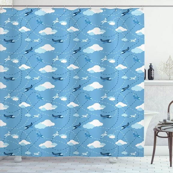Ambesonne Airplane Shower Curtain, Boys Aviation, 69"Wx84"L, Blue Dark Blue and White