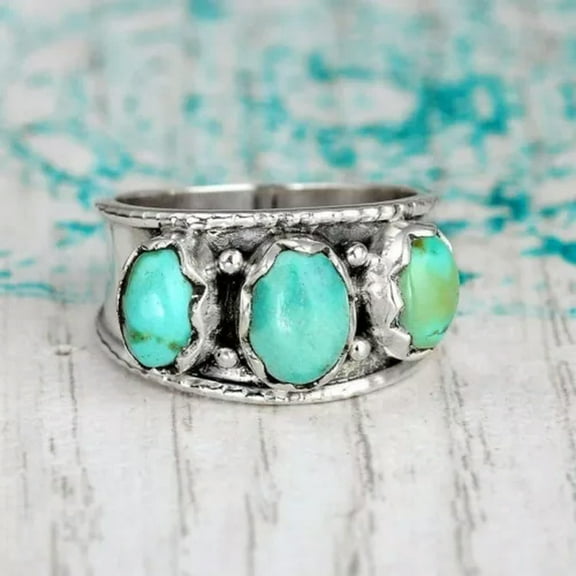 EOEMY Vintage 925 Silver Turquoise Rings Women Wedding Party Jewelry Ring Gift Sz 6-10-7-#2
