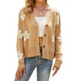 thumbnail image 1 of Uhndy Women Daisy Print Single-Breasted Long Sleeve Knitwear Cardigan Light Tan XL, 1 of 5