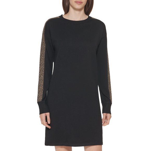 Calvin Klein Women's Long Embelishment Detail on Sleeve Dress, Black, Medium