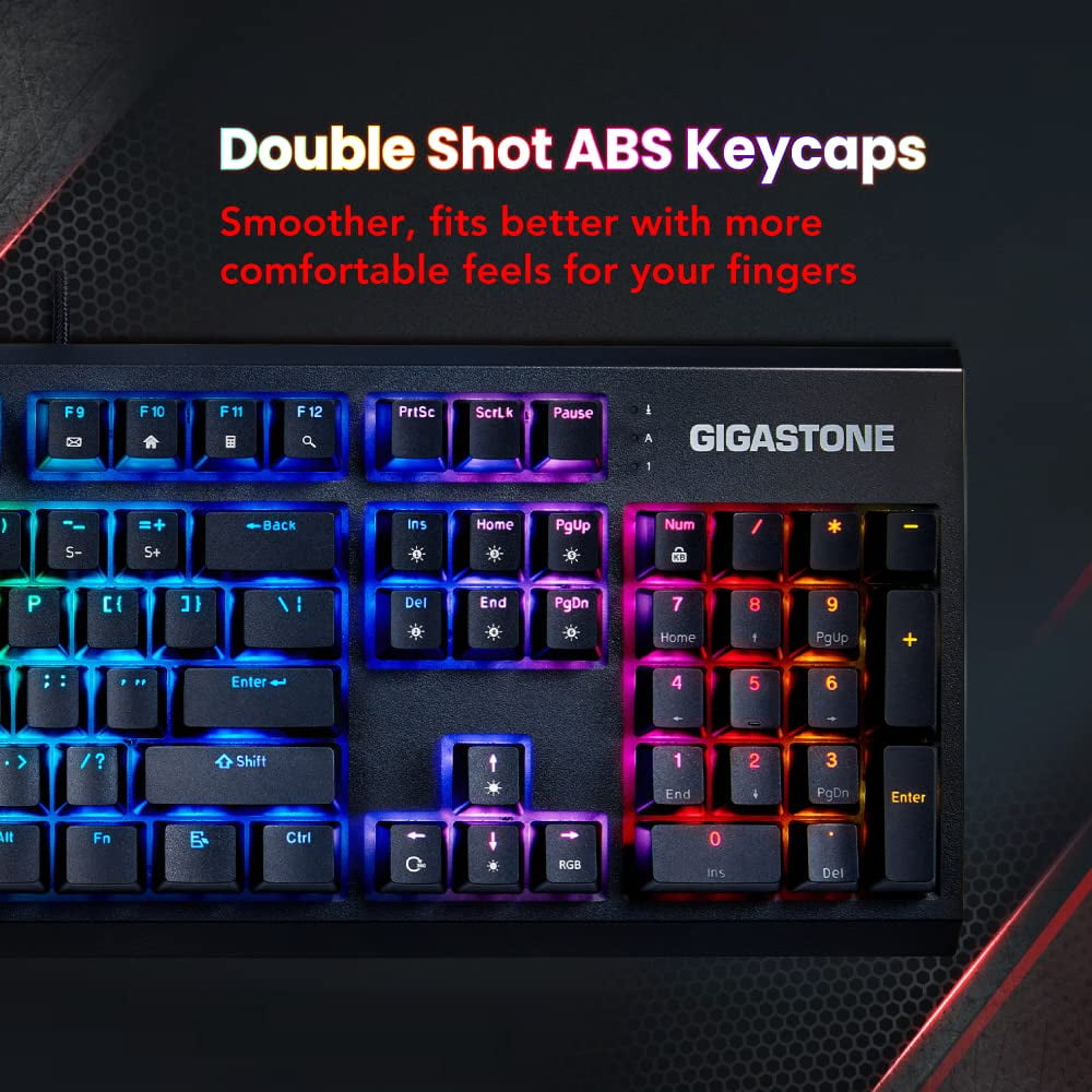 Gigastone GK-12 Mechanical Keyboard, Tactile Brown Switch, RGB LED Rainbow Backlit Gaming Keyboard, Precise Tactile Feedback, Full Anti-Ghosting, Full Size 104 Keys, Black