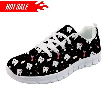 

Casual Black Lace Up Flats Shoes Girls Funny 3D Cartoon Dentist/Teeth Printed Woman Summer Sneakers Fashion Footwear