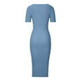 thumbnail image 5 of Womens Short Sleeve Midi Bodycon Dress V Neck Knit Ribbed Summer Split Pencil Dress Plain Elegant Party Dress, 5 of 7