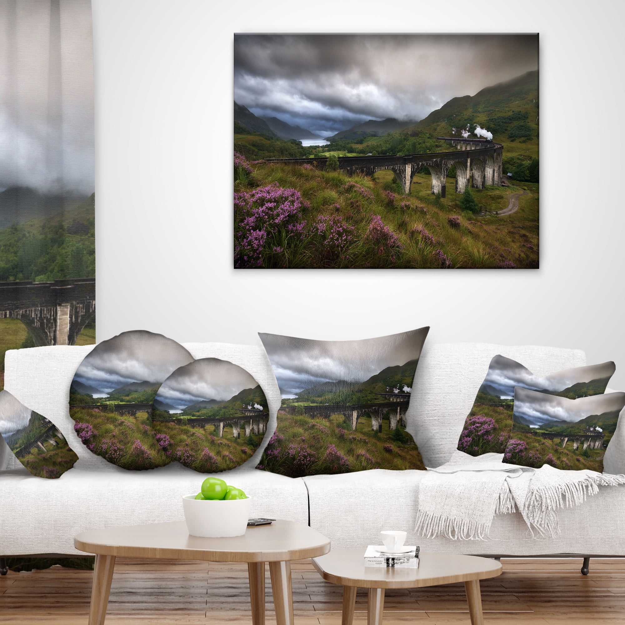 Designart Glenfinnan Viaduct Scotland - Landscape Photography Throw Pillow - 18x18