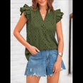 thumbnail image 4 of Blusas de Verano para Mujer, Elegantes, Informales, con Cuello en V, Volantes, Mangas , de Algodón, Estilo Bohemio. Verde XL, 4 of 7
