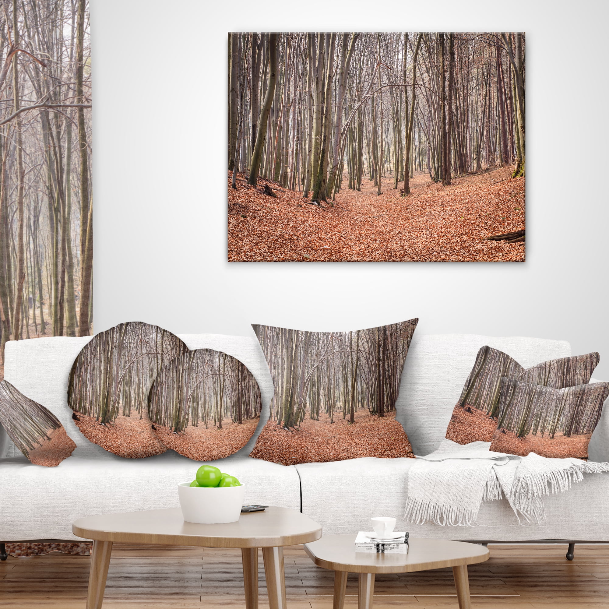 Designart Leaves in the Thick Fall Forest - Forest Throw Pillow - 12x20