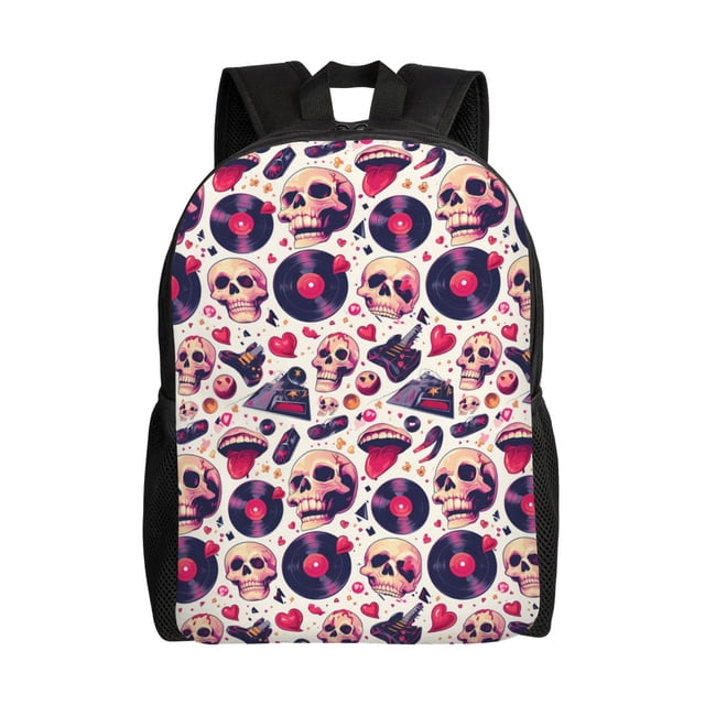 Balery Skull lips record Guitar Mochila - Mochila Estilosa y Duradera para Laptop de 15 Pulgadas con Tela Oxford Impermeable