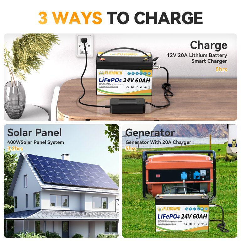 24V 60Ah LiFePO4 Battery with Charger,Lithium Batteries for RV