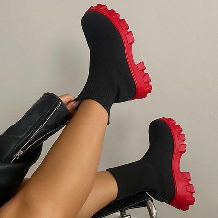 

Women s Elastic Platform Ankle Boots Mid Calf Cleated Chunky Platform High Ankle Non-Slip Fashion Knitted Boots for Daily Wear