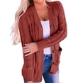 thumbnail image 2 of Suéter de Punto de Larga para Mujer, Otoño 2025, Cárdigan Abierto con Botones, Prenda Exterior Holgada Rojo Óxido 5XL, 2 of 8