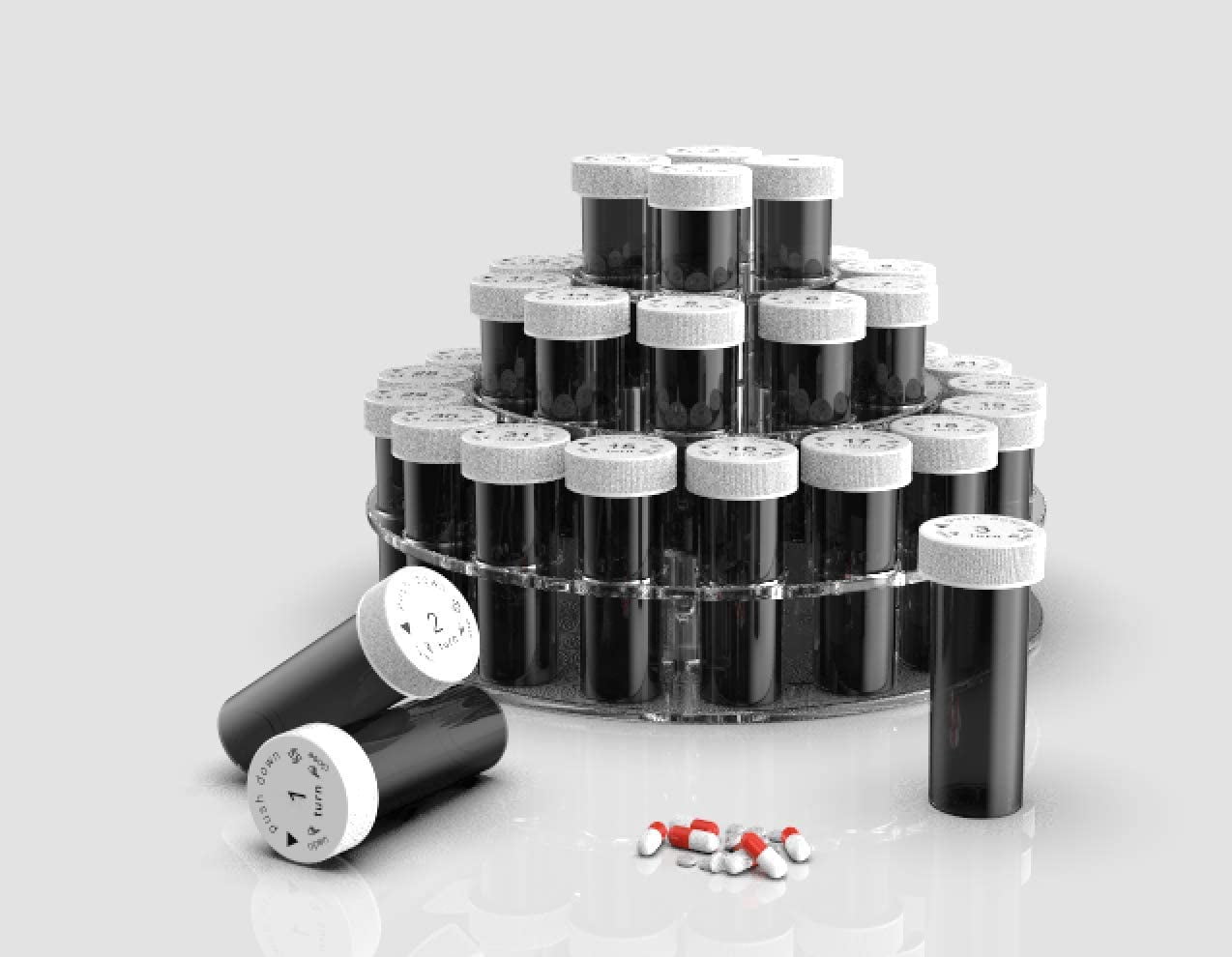 MEDca Monthly Pill Organizer Bottles – 31 Numbered Pill Storage Bottles for Daily Medication