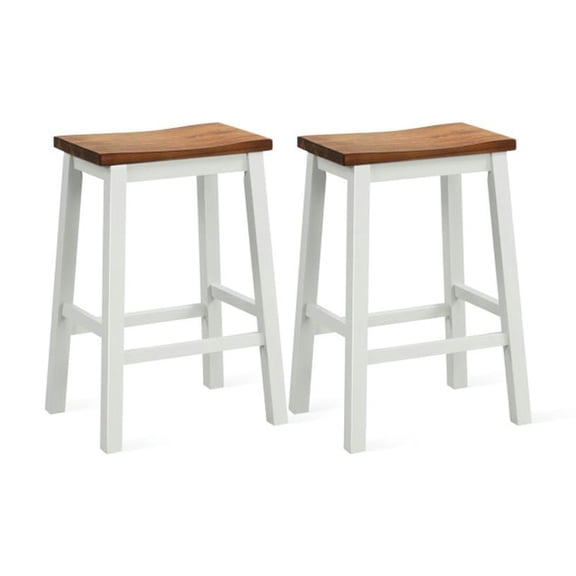 Spaco 24.5-Inch Set of 2 Saddle Stools Bar Stools with Footrests for Kitchen Island-Walnut & White, Modern Chair for Dorm, Room, Office